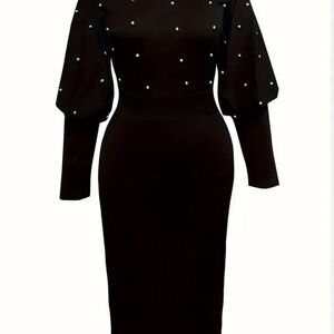 Elegant Black Dress with Pearl Accents